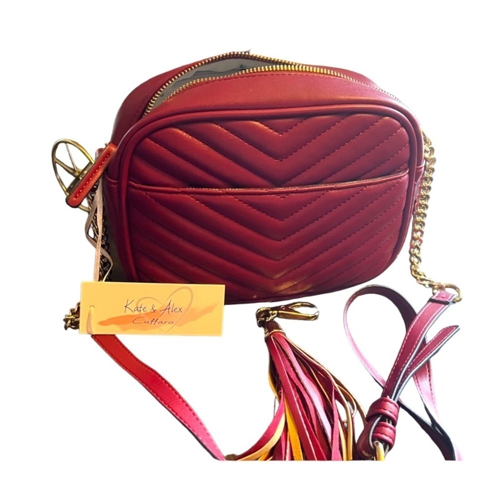 Kate & Alex Cuffaro Red Quilted Chevron Crossbody Bag Tassel NWOT